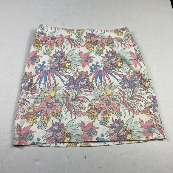 Talbots Womens Tropical Parrot Print Stretch Cotton Skirt White Multicolor 10P - Picture 1 of 13